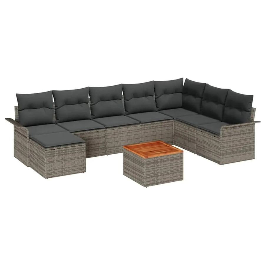 vidaXL Gartensofa-Set aus Poly-Rattan in Grau mit 9 Teilen, L-Form mit Eckelement, Ottoman, Couchtisch und integriertem Kissen-Speicher - Bild 2