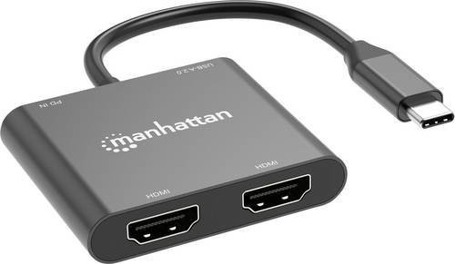Manhattan USB-C Adapter mit 4x HDMI 4K UHD, USB 2.0 A und USB-C Power Delivery in Grau, Länge: 15 cm - Bild 1