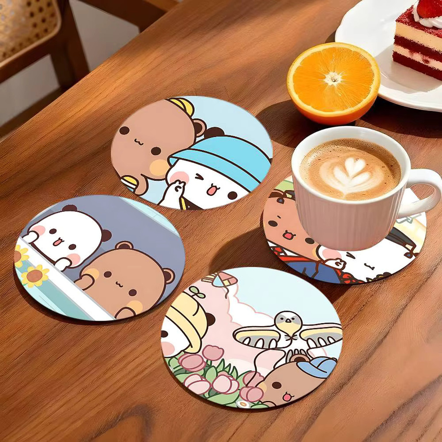 Niedliche Bubu und Dudu Cartoon-Untersetzer aus Holz, rund, Durchmesser: 10 cm, multicolour - Bild 2