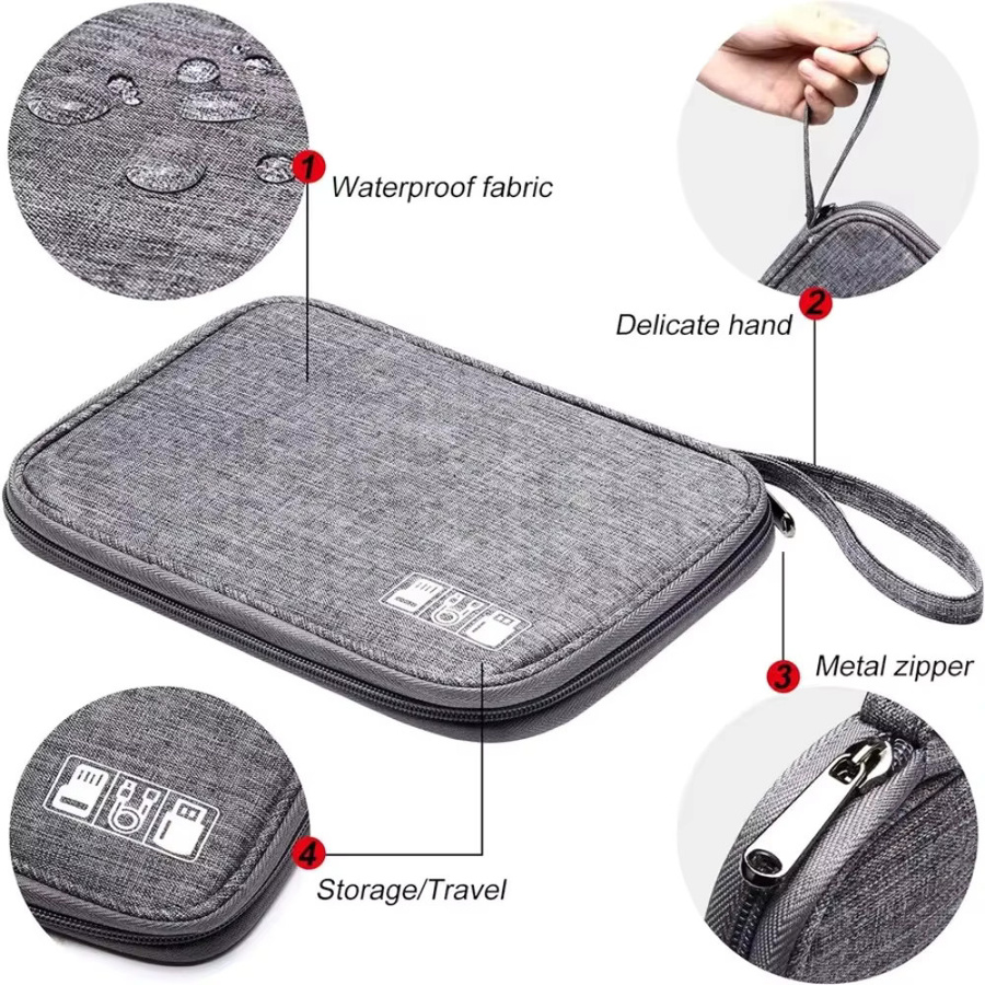 Aufbewahrungstasche in Grau für USB-Ladegeräte, Datenkabel, Powerbanks und Elektronik-Zubehör - Bild 4