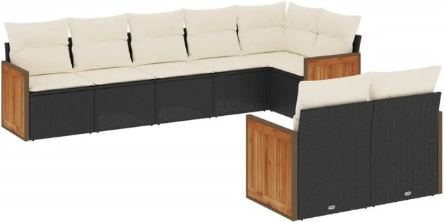 vidaXL 8-teilige Garten-Sofagarnitur in L-Form aus Poly-Rattan und pulverbeschichtetem Stahl mit Kissen in Schwarz und Cremeweiß - Bild 1