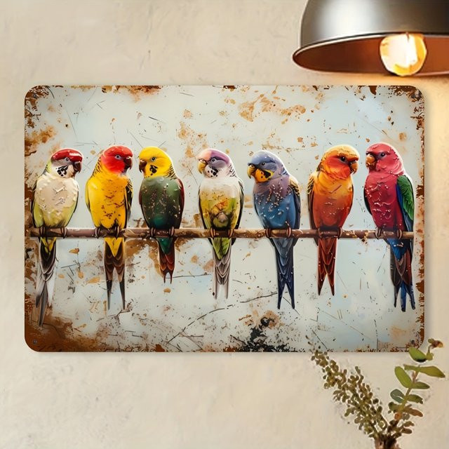 HELLOYOUNG Vintage Metallschild mit Vogel-Motiv, mehrfarbige Wanddekoration für Innen und Außen, Rechteckig, B/H: 30,0 x 20,0 cm - Bild 1