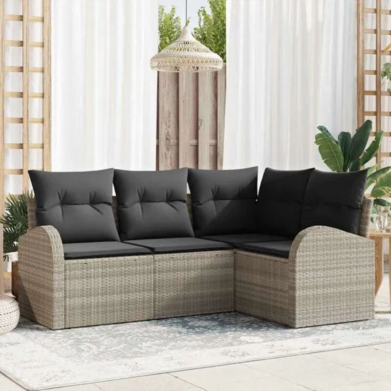 vidaxl Garten-Sofa-Set aus Poly-Rattan mit 4 Kissen in Hellgrau - Bild 1