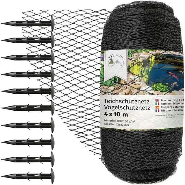 TTL GARDEN Teichschutznetz Anthrazit aus HDPE mit 12x12mm Maschenweite, B/B: 4 x 10 m - Bild 1