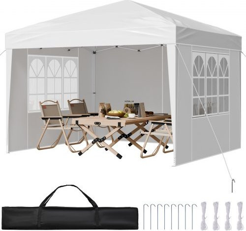 VEVOR Faltpavillon in Weiß mit 3 Seitenwänden und 2 belüfteten Fenstern, B/T/H: 2,95 x 2,95 x 2,63 m - Bild 1