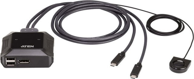 ATEN US3312 2-Port USB-C 4K UHD DisplayPort KVM-Switch mit Remote-Port-Wähler in Schwarz - Bild 1
