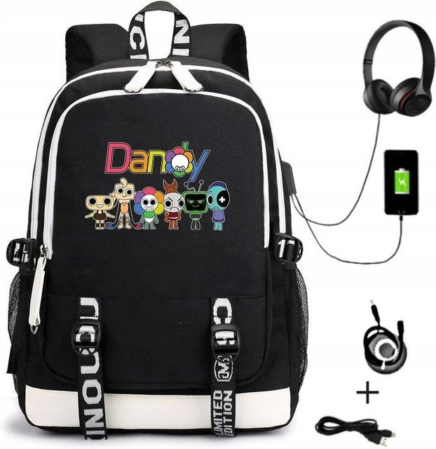 3-teiliges Schulrucksack-Set in Schwarz aus Oxford-Stoff mit Schultasche, Schultergurt und Federmäppchen - Bild 1