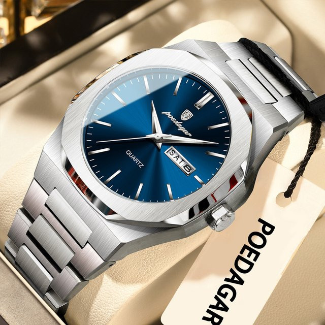 POEDAGAR Armbanduhr, Quarz, Edelstahl, Blau, Herren - Bild 1