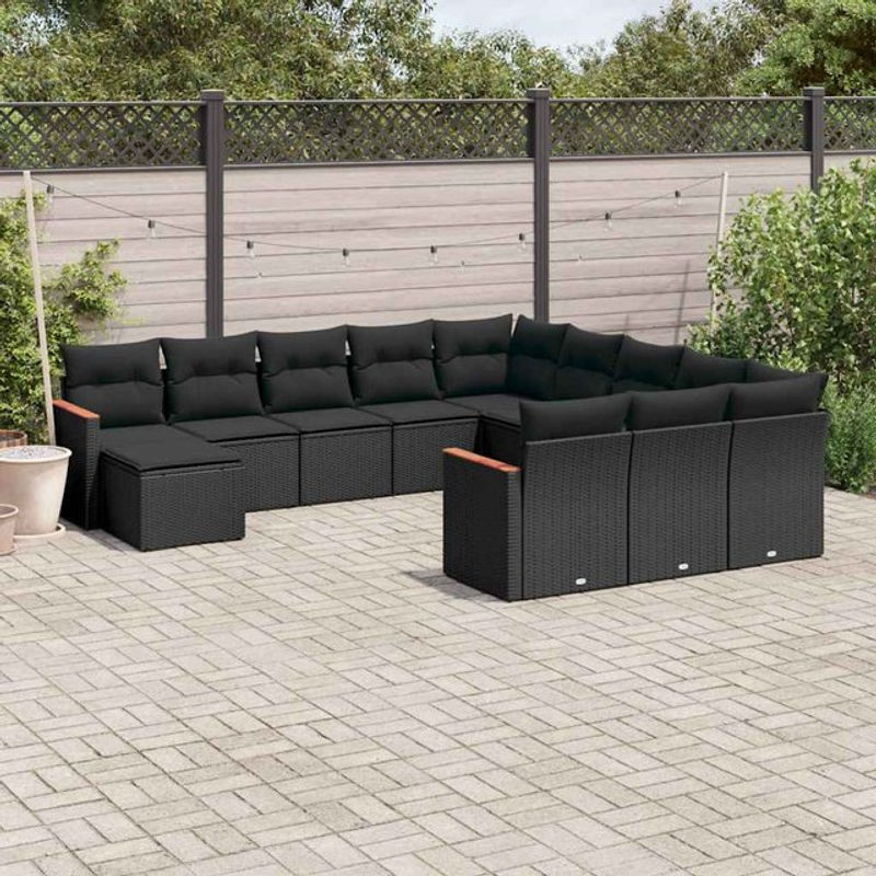 Vidaxl Gartenmöbel-Set aus Polyrattan mit Kissen, 12-teilig, Schwarz - Bild 1