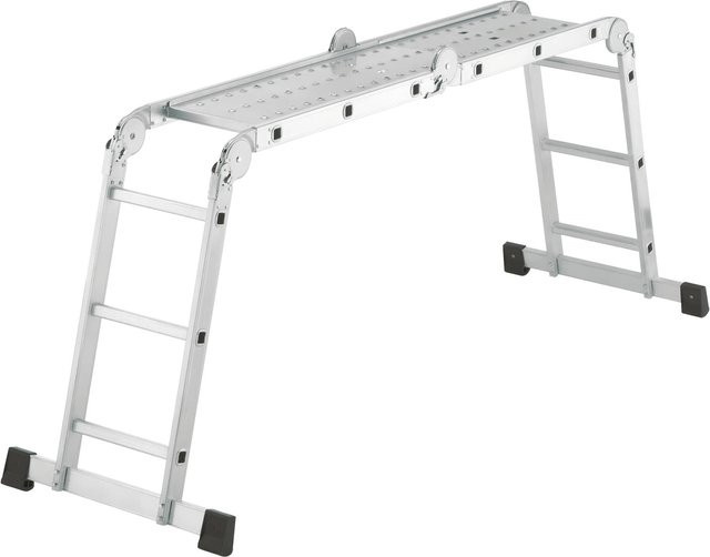 Hailo M60 Aluminium-Universalleiter mit Metall-Plattform und Gummifüßen, silberfarben, B/T/H: 91 x 77 x 120 cm - Bild 1
