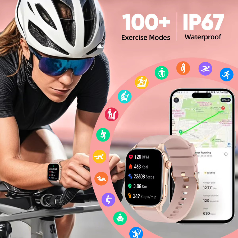 LIGE Smartwatch, 2,01 Zoll, Schwarz, Silikon, Damen - Bild 5