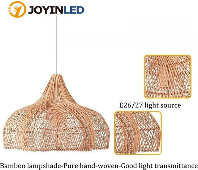 JOYINLED Rattan-Kronleuchter Beige, handgewebte Boho Pendelleuchte für E27, Durchmesser: 60 cm - Bild 1