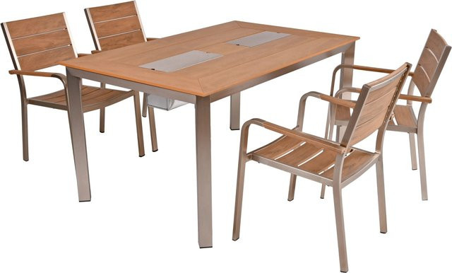 Garden Pleasure Gartenmöbel-Set Florence 5-teilig mit Stapelstühlen in Champagner - Bild 1