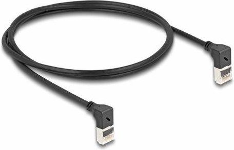 Delock RJ45 Patchkabel CAT 6a S/FTP Ethernet LAN Slim 90 Grad gewinkelt Schwarz Länge: 1,00 m - Bild 1