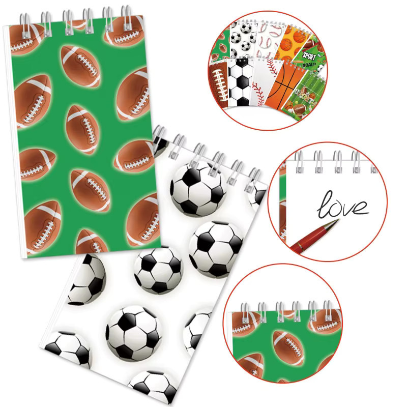 Mini-Notizblock Set mit Fußball, Volleyball, Basketball und Rugby Motiven, liniertes Notizbuch aus Karton in Mehrfarben - Bild 3