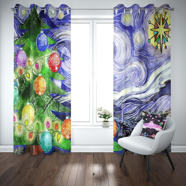 Weihnachtsvorhänge mit Schneeflocken-Design für Wohnzimmer und Schlafzimmer, 2er-Set, halbtransparent, Mehrfarbig, Breite: 60 cm, Höhe: 60 cm - Bild 1