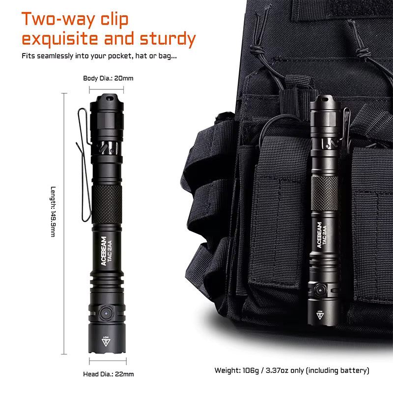 ACEBEAM TAC 2AA EDC-Taschenlampe, wiederaufladbare LED-Taschenlampe aus Metall in Schwarz mit Stroboskop-Modus - Bild 3