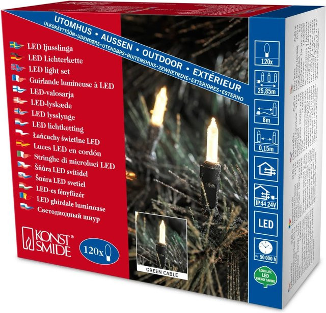 Konstsmide Mini LED Lichterkette für innen und außen, 120 LEDs, warmweiß, grün, Kabellänge: 8 m - Bild 2