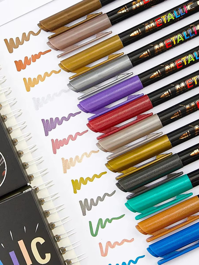 Metall-Farbmarker-Set mit Bullet-Spitze in Multicolour, schnell trocknende Farbstifte für Tagebuchzeichnungen und Notizen - Bild 7