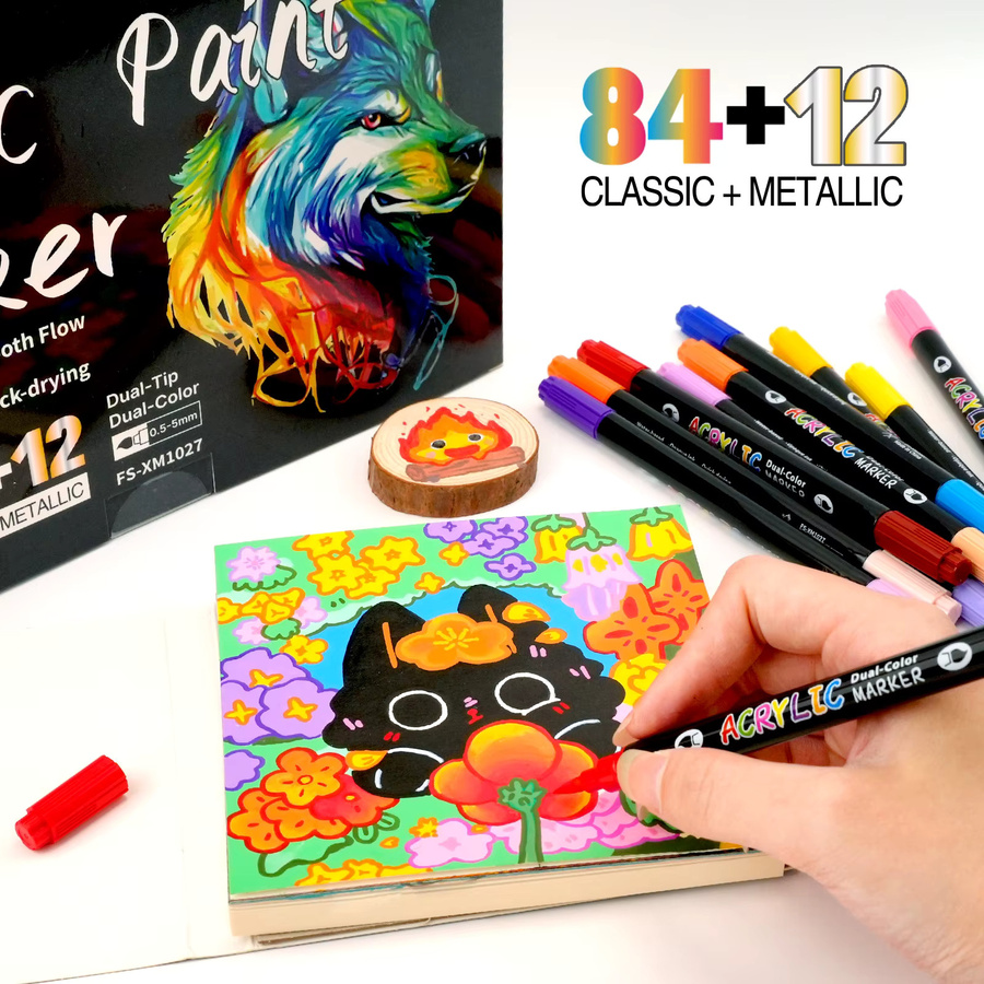 Farbige Acryl-Marker mit Doppelspitzen-Design für Steinmalerei, Leinwand, Glas, Keramik, Stoff und Kunststoff in Mehrfarben - Bild 2