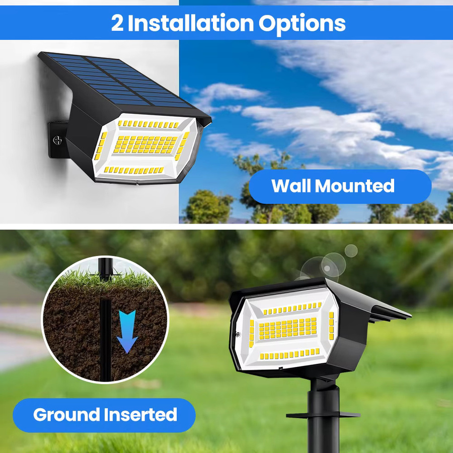 4er Set Solar-Spot-Leuchten mit 72 LED für den Außenbereich, IP65 wasserdicht, schwarze LED-Flutlicht-Landschaftsstrahler mit warmweißem Licht für Garten und Hof - Bild 5