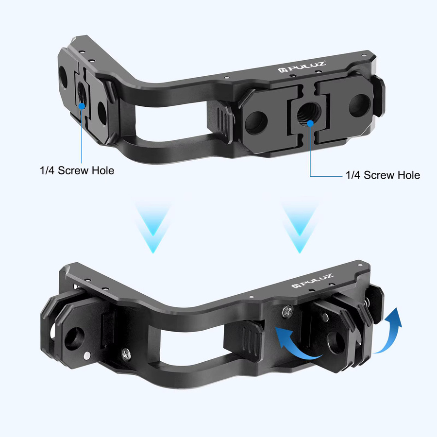 PULUZ L-förmige magnetische Halterung für DJI Osmo Action 5 Pro und Action 4 in Schwarz mit Schnellverschluss und 1/4 Zoll Anschluss für vertikale und horizontale Aufnahmen - Bild 4
