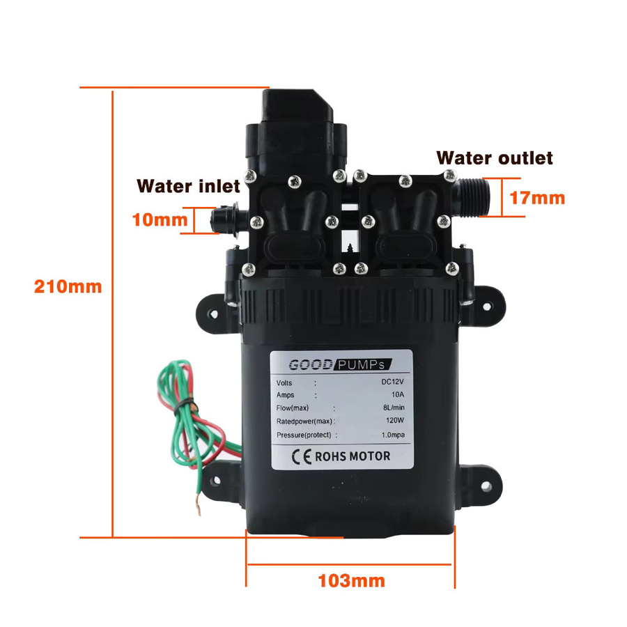 AICANTEK Automatische Hochdruck-Membranwasserpumpe 12V DC, 120W, 8 l/min, Elektrische selbstansaugende Multifunktionspumpe, Schwarz - Bild 2