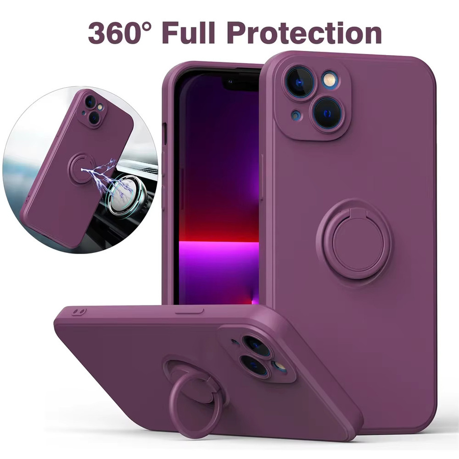 Magnetische Flüssigsilikon-Schutzhülle mit Ringhalter für iPhone 16 15 14 13 12 11 Pro Max Plus Mini XS XR 7 8 Plus 6S in Grau und Lila - Bild 6