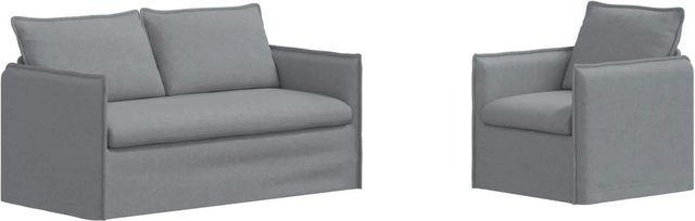 vidaXL Sofa 2-teilig Hellgrau mit Stoffbezug und Metallrahmen B/T/H: 156 x 82 x 85 cm und 75 x 82 x 85 cm - Bild 1