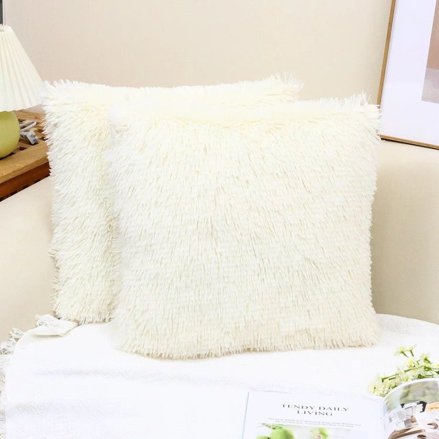 JMG Clothing Kissenhülle aus Meeresvelours Plüsch in Weiß, B/B: 45 x 45 cm - Bild 1