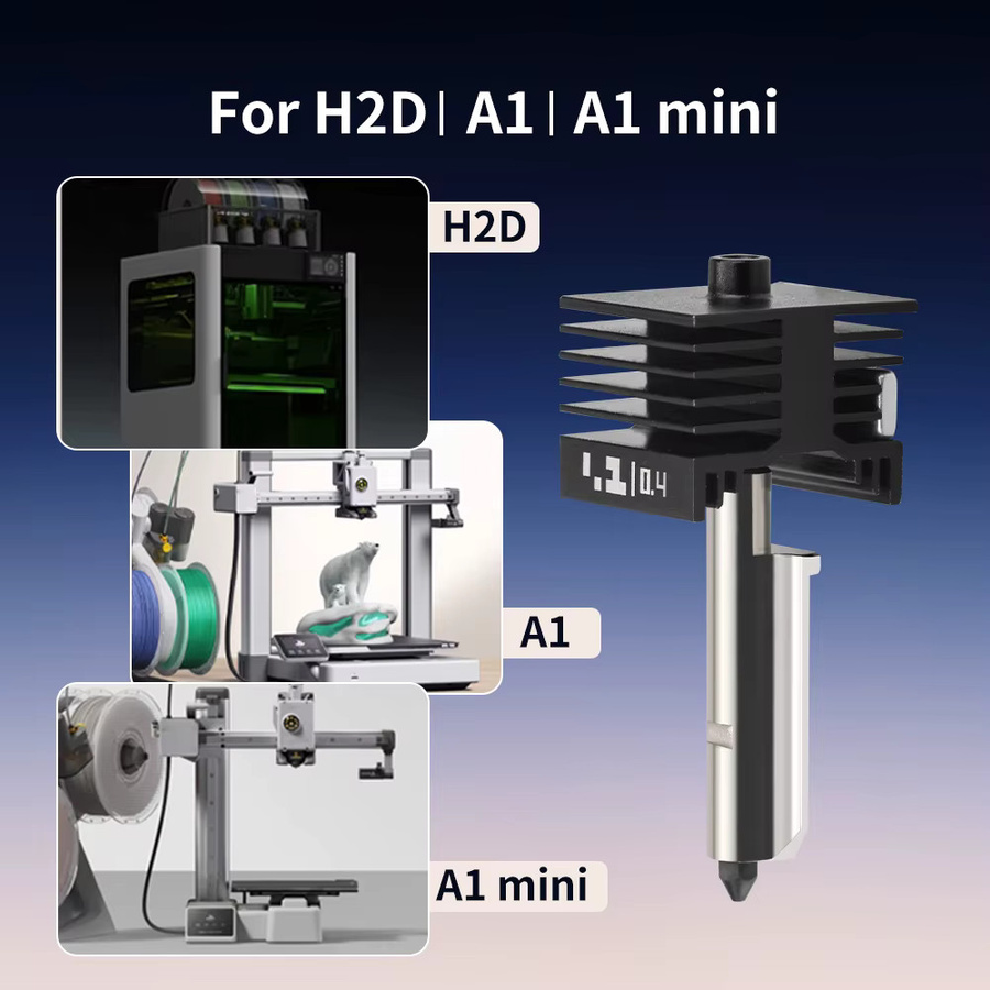 H2D Upgrade Hotend für A1 und A1 Mini mit Schnellwechsel-Düse aus gehärtetem Stahl für FDM 3D-Drucker, Durchmesser: 0,4 mm, 0,6 mm oder 0,8 mm - Bild 2