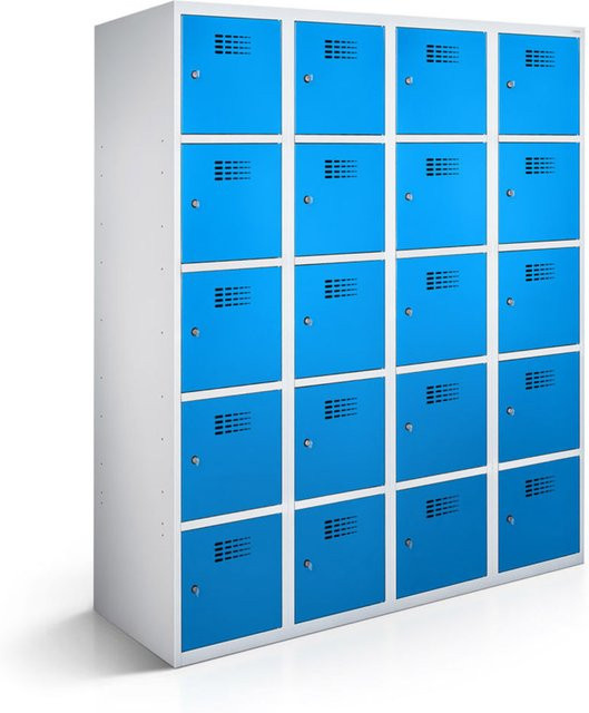 rotstahl Fächerschrank mit 20 Fächern, Korpus lichtgrau und Türen blau, B/T/H: 120 x 50 x 180 cm - Bild 1