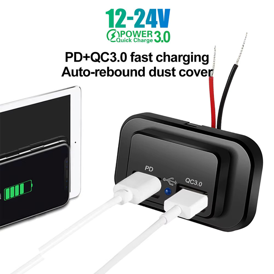 Kebidu Dual USB Quick Charge 3.0 Auto Ladegerät mit LED Licht für 12V/24V Auto Lkw Motorrad ATV RV Bus in Schwarz - Bild 2