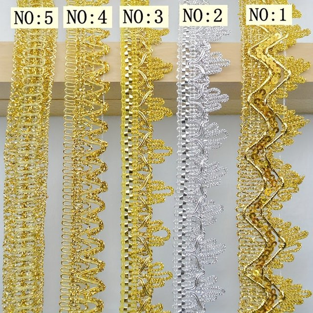 Goldene Spitzenborte aus Stoff für DIY-Handarbeiten und Hochzeitsdekoration, 3 m pro Packung - Bild 1