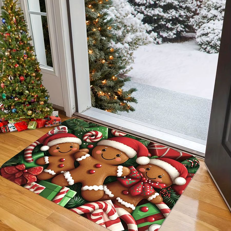 VIKAMA Weihnachts-Fußmatte mit Lebkuchenmann, rutschfester Druckteppich für Eingangsbereich, Flur und Badezimmer - Bild 4