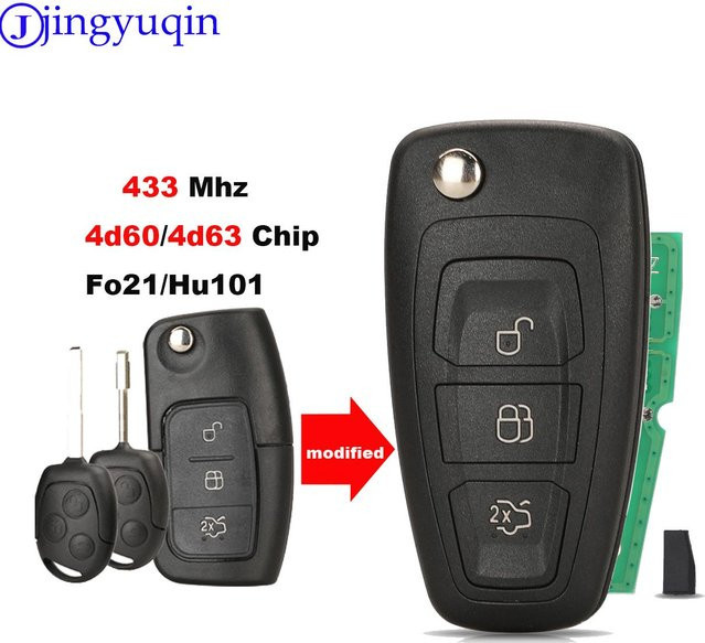 Jingyuqin Remote Autoschlüssel für Ford Focus und Fiesta mit 433 MHz ID60/ID63 Chip, Farbe: Schwarz - Bild 1