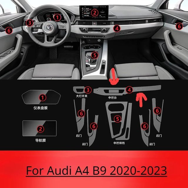 Kratzfeste TPU Schutzfolie für Audi A4 B9 (2011-2015) Getriebe Panel und Armaturenbrett in Transparent - Bild 1