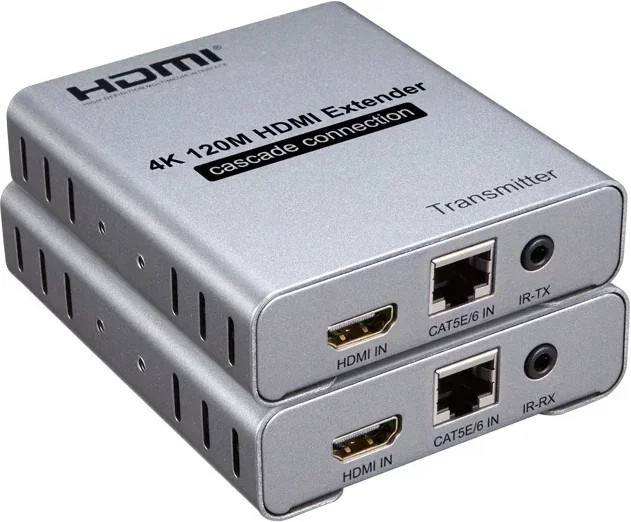 Qkens 4K 120m HDMI Ethernet Extender Adapter in Silber für Cat5e Cat6 RJ45 Kabel mit 1 zu N Kaskadenverbindung - Bild 1