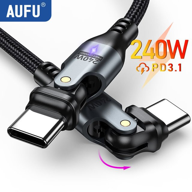 AUFU USB C auf USB Typ C Kabel 240 W Schnellladekabel für MacBook Pro Samsung Xiaomi POCO in Schwarz - Bild 1
