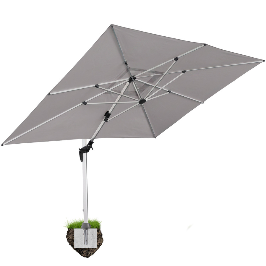 anndora Ampelschirm aus Aluminium in Silber Grau, quadratisch, 3 m x 4 m, 360 Grad drehbar, schwenkbar und neigbar, inklusive Bodenanker - Bild 1