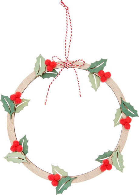 Rico Design Holzkranz Ilex mit Pompons in natur-grün, Durchmesser: 22 cm - Bild 1