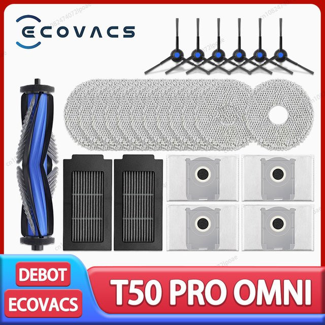 Ecovacs T50 PRO OMNI und T50 AUTO Roboterkunststoff-Zubehörset mit Hauptseitenbürste, HEPA-Filter, Mopptuch und Staubbeuteln in Multicolour - Bild 1