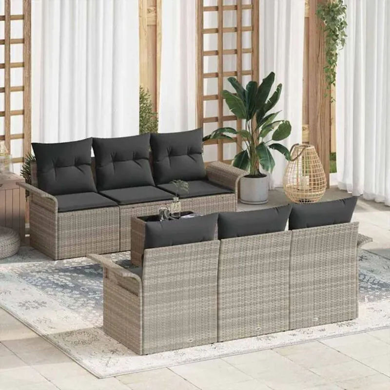 Vidaxl Garten-Sofa-Set aus Polyrattan und Metall, 7-teiliges modulares Loungemöbel in Grau, B/T/H: 55 x 55 x 37 cm - Bild 1