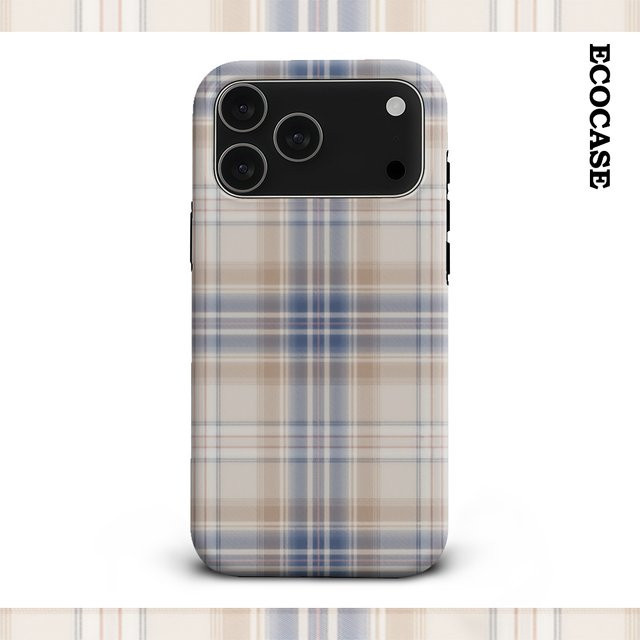 Handyhülle mit blauem pastellfarbenem Karomuster für Apple iPhone 11 bis iPhone 17 Pro Max Plus mit doppelschichtiger Rückseite - Bild 1
