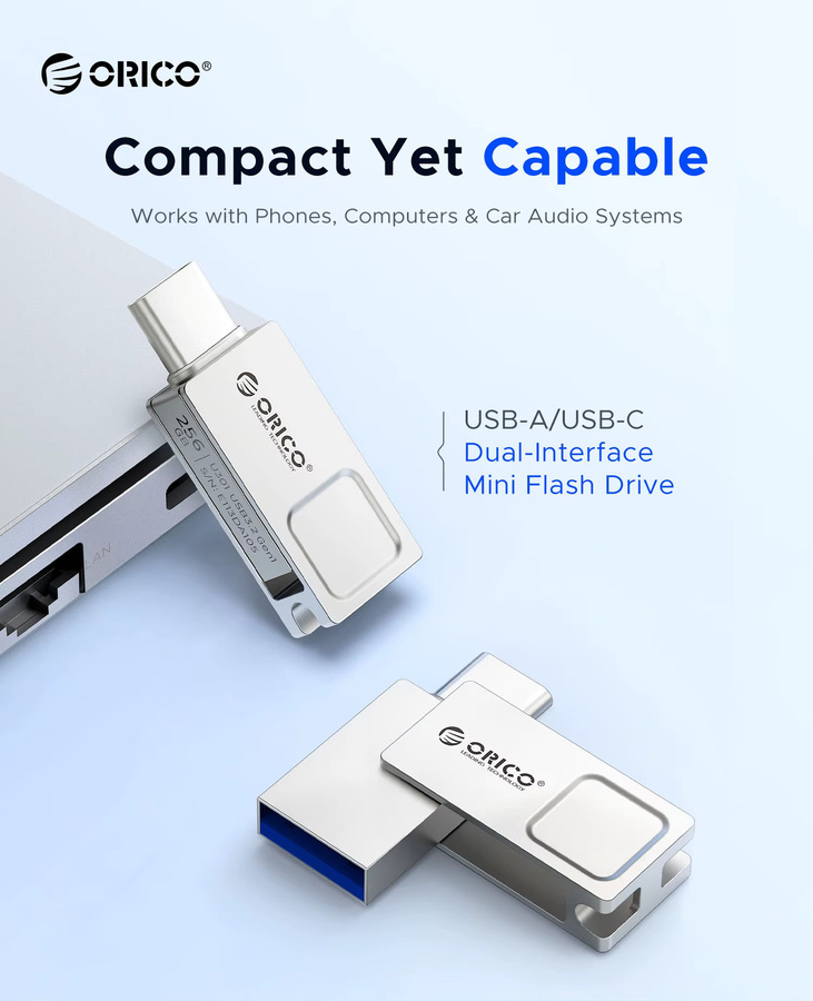 ORICO USB 3.2 Mini 2-in-1 Dual-Flash-Laufwerk OTG USB-C-Speicherstick in Silber - Bild 2