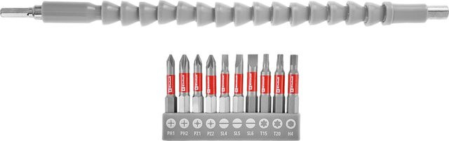 Einhell 11-teiliges Bit-Set mit flexibler Welle und Bithalter aus Stahl für Schlitz, PH, PZ, T-Profil, Innen-Sechskant und Sechskant - Bild 1
