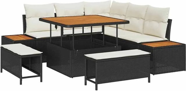 vidaXL Garten-Sofa-Set aus Poly-Rattan mit 8 Teilen und Kissen in Schwarz - Bild 1