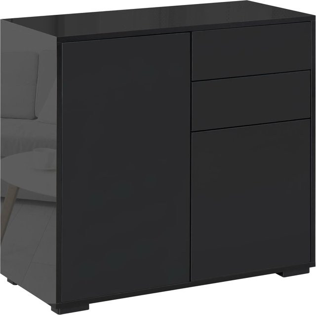 HOMCOM Sideboard modern in Schwarz mit Schublade aus Spanplatte und MDF, B: 79 cm, T: 36 cm, H: 74 cm - Bild 1