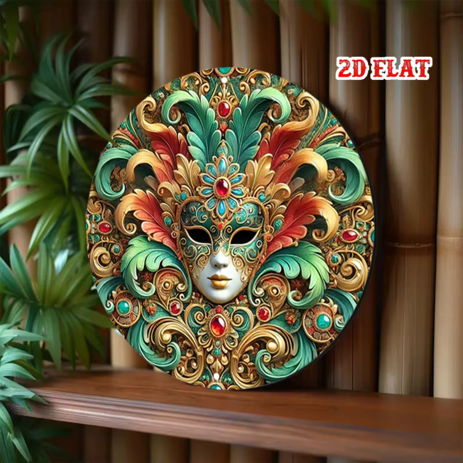 Venezianische Maske Wandkunst aus Metall von CIFBUY, runde Wanddekoration im rustikalen Design mit Federverzierungen, Mehrfarbig, Durchmesser: 20 cm - Bild 5
