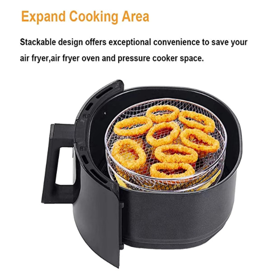 Willstar Air Fryer Zubehör Backständer aus Metall in Silber, stapelbares BBQ Grill Rack und Mehrzweck Bratkorb zum Backen - Bild 4